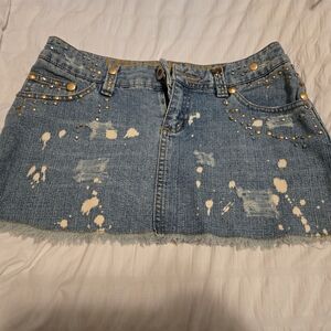 Studded Denim Mini Skirt